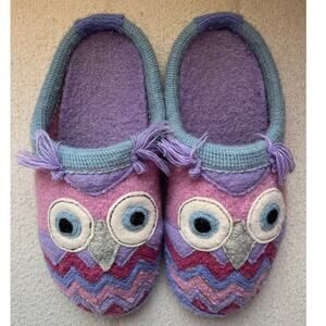 Garnet Hill Kids 2Y Owl Boiled Wool Mules Slippers Pink Purple Blue